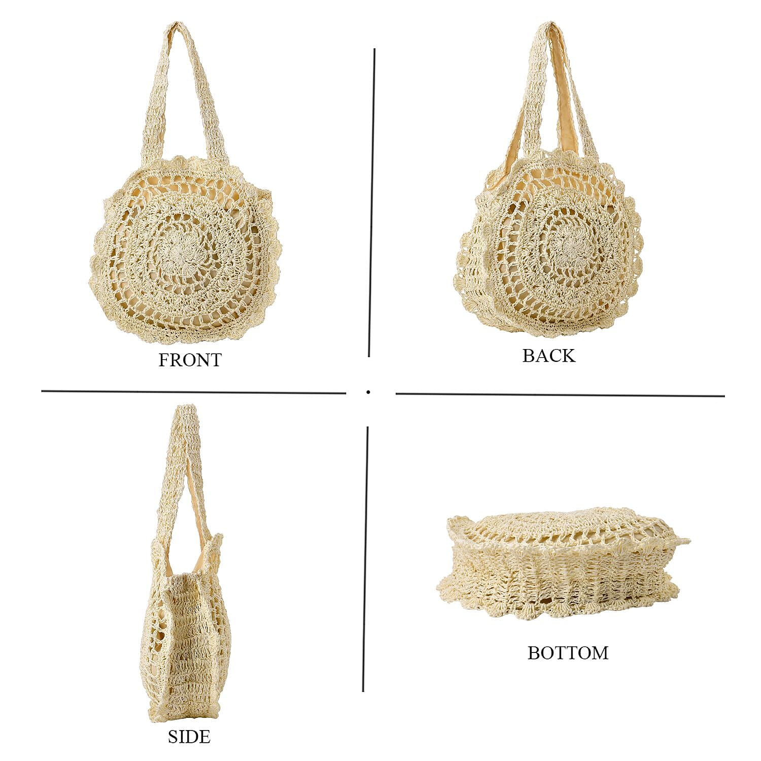 Straw Handknotted Round Tote Bag - White