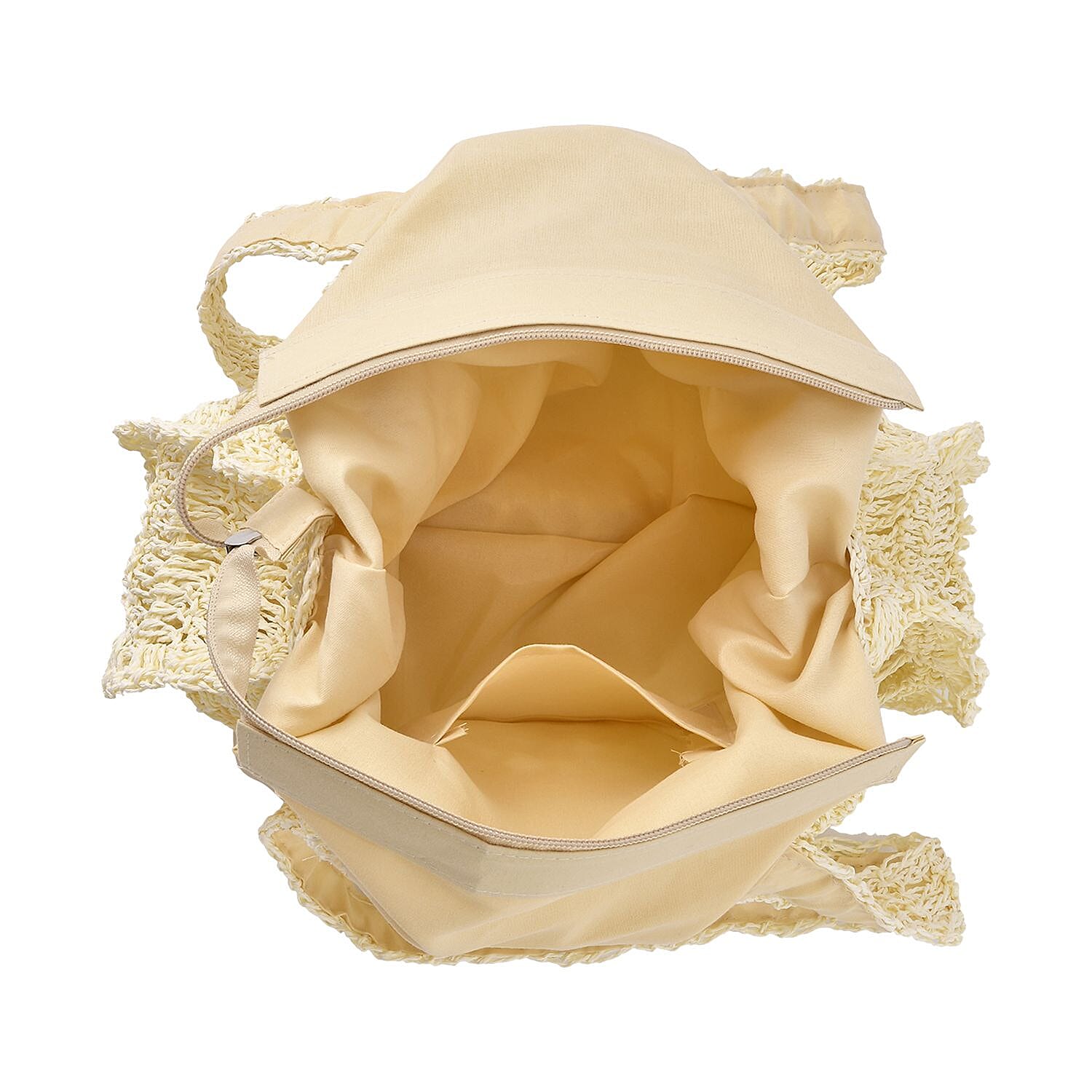 Straw Handknotted Round Tote Bag - White