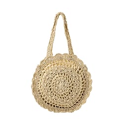 Paper Straw Handknotted Round Tote Bag - Coffee