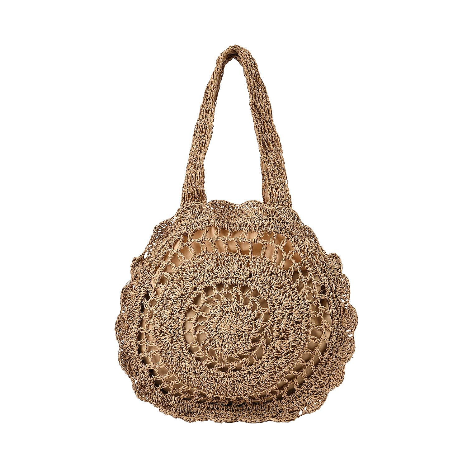Straw Handknotted Round Tote Bag - Beige