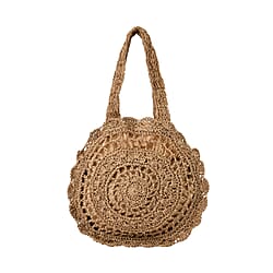 Paper Straw Handknotted Round Tote Bag - Coffee