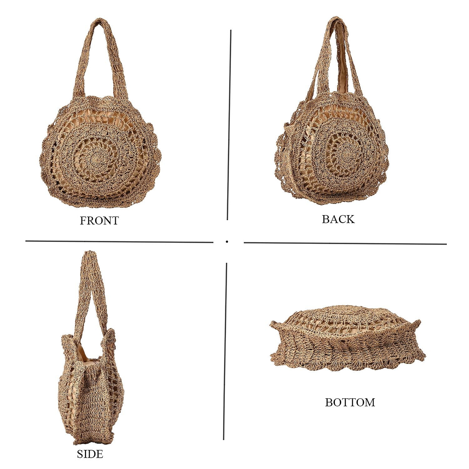 Straw Handknotted Round Tote Bag - Beige
