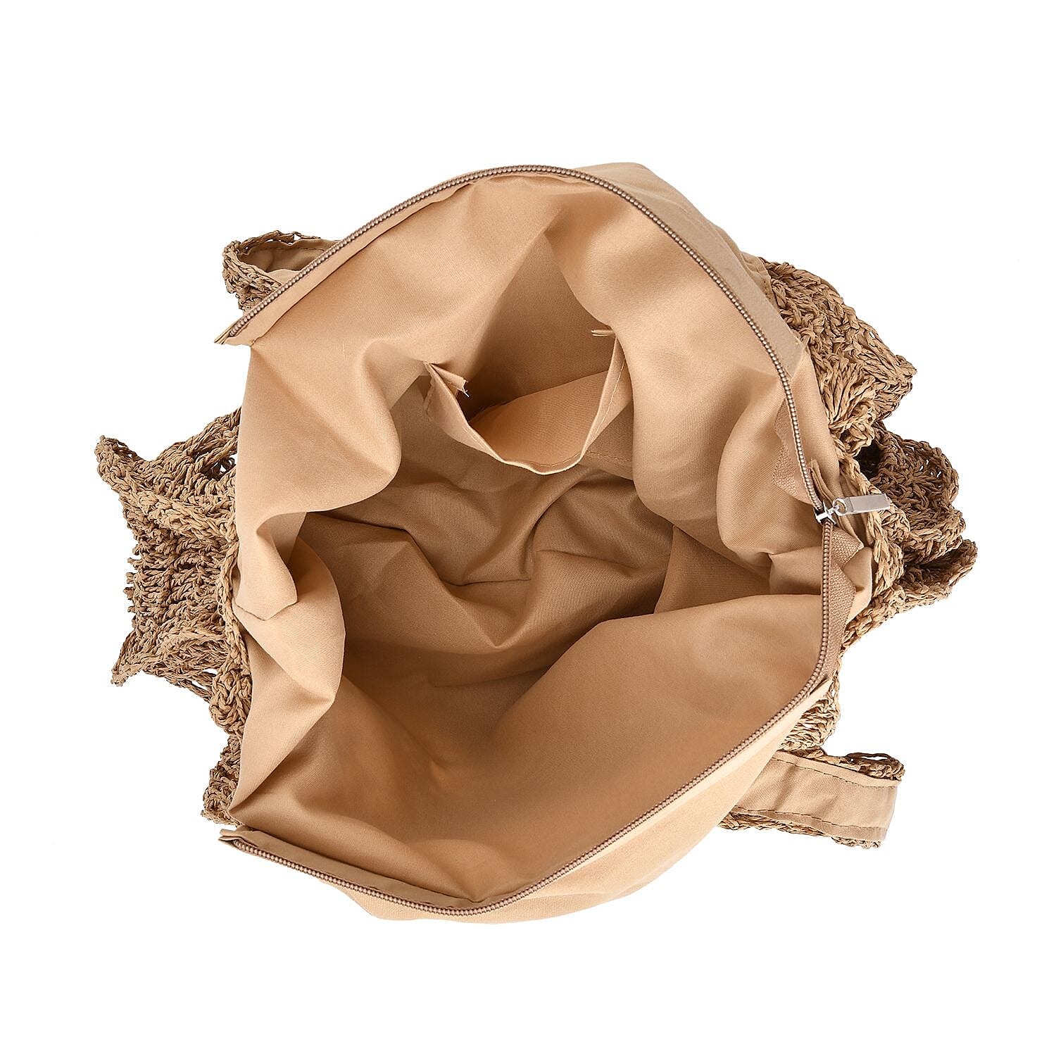 Straw Handknotted Round Tote Bag - Beige