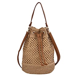 Paper Straw Handwoven Bucket Bag - Coffee