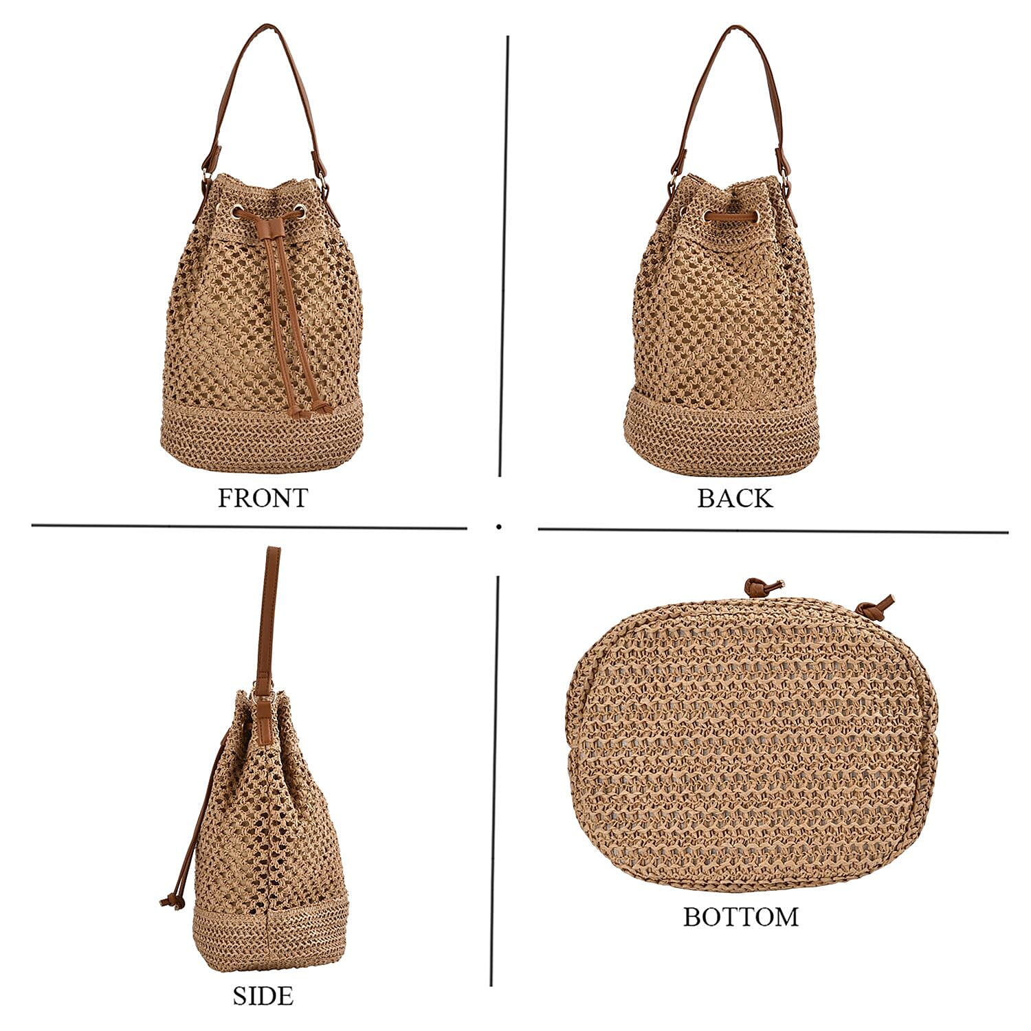 Paper Straw Handwoven Bucket Bag - Coffee