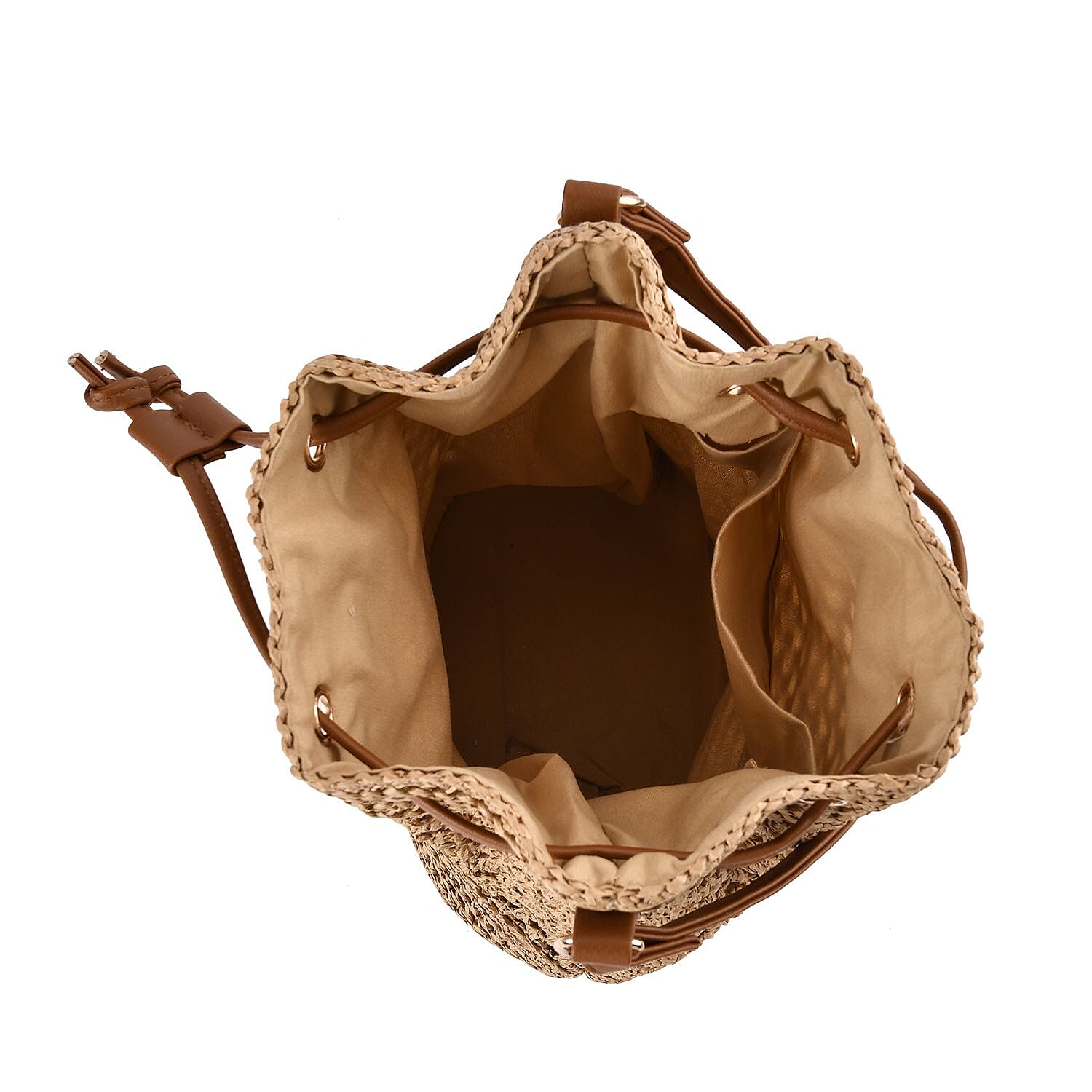 Paper Straw Handwoven Bucket Bag - Coffee