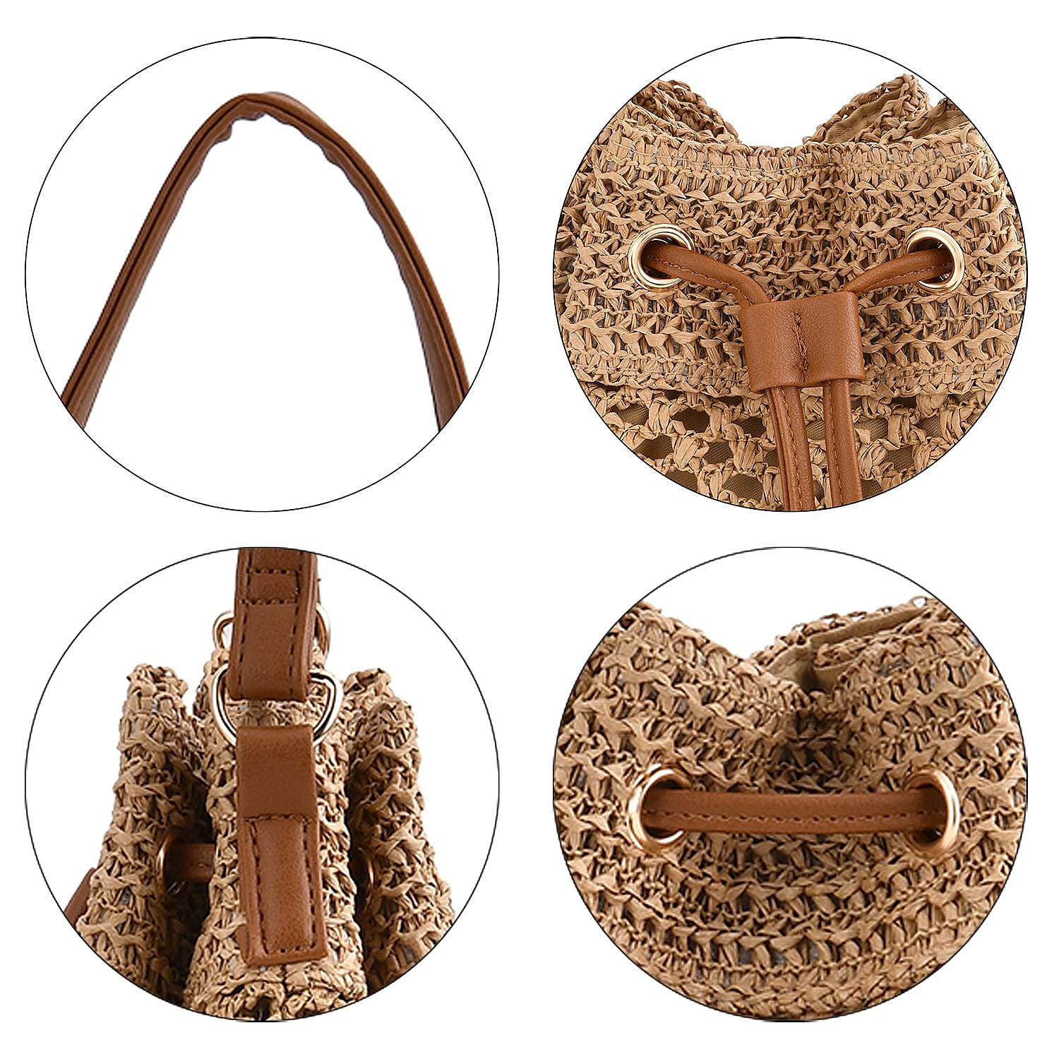 Paper Straw Handwoven Bucket Bag - Coffee