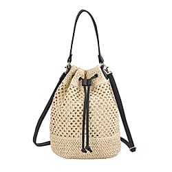 Paper Straw Handwoven Bucket Bag - Coffee