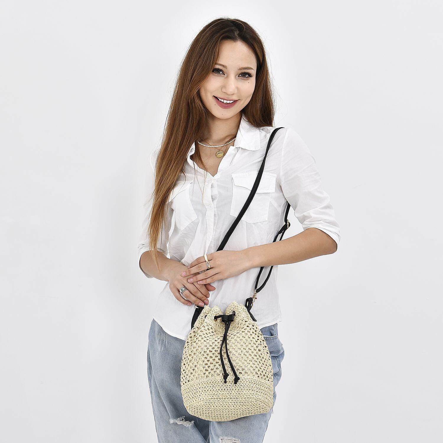 Handwoven Bucket Bag - Beige