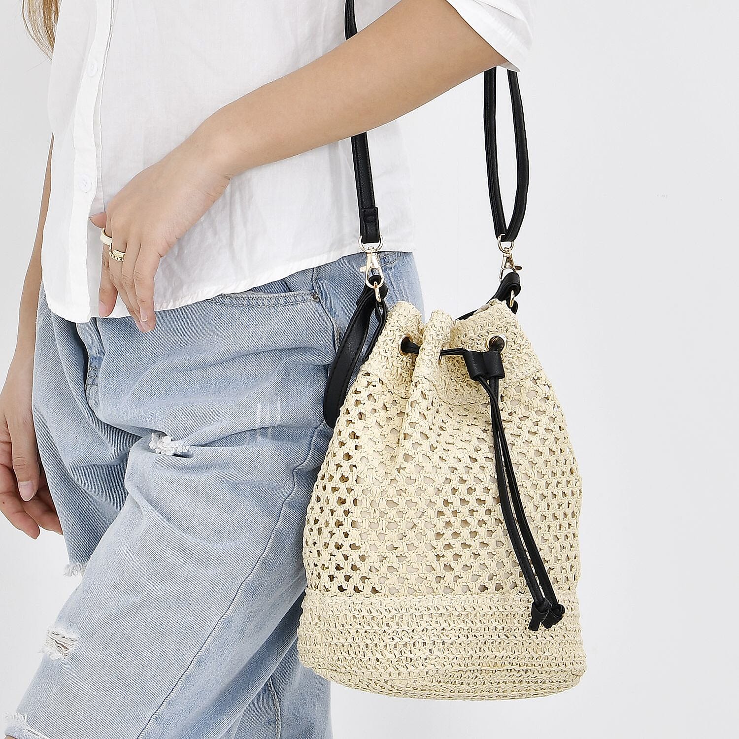 Handwoven Bucket Bag - Beige