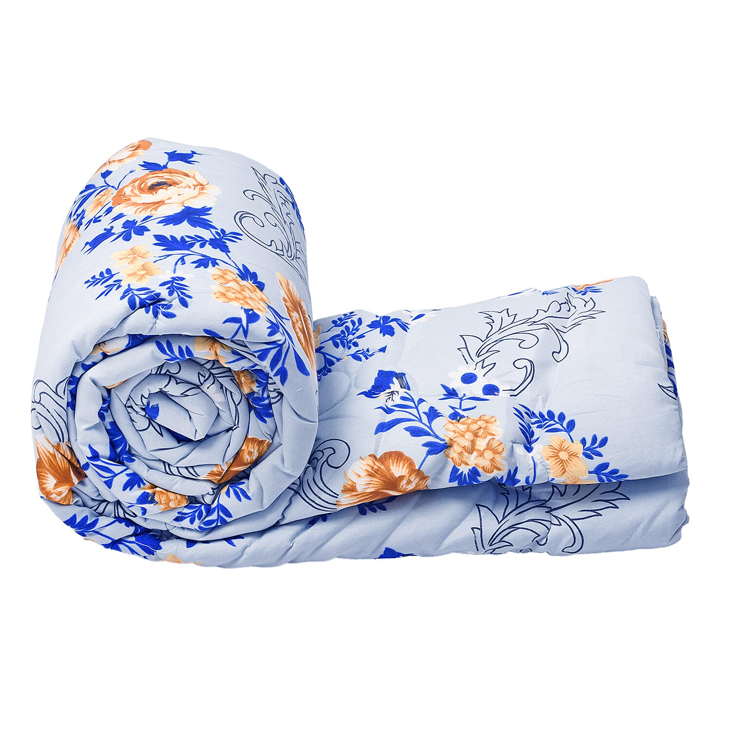 3 Piece Set - Micro Fiber Quilted Printed Reversible Comforter and Pillow Cover (Size 200x200) - Sky Blue