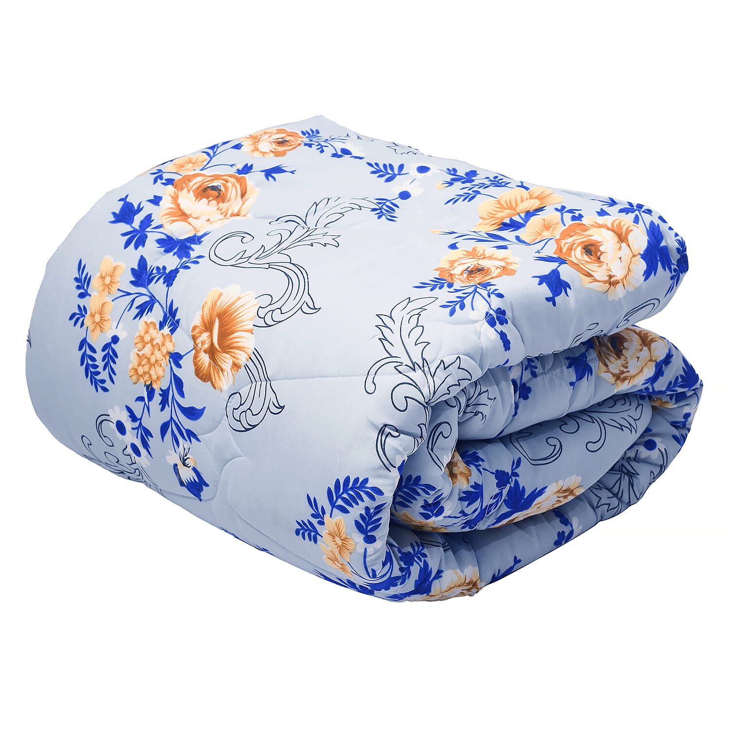 3 Piece Set - Micro Fiber Quilted Printed Reversible Comforter and Pillow Cover (Size 200x200) - Sky Blue