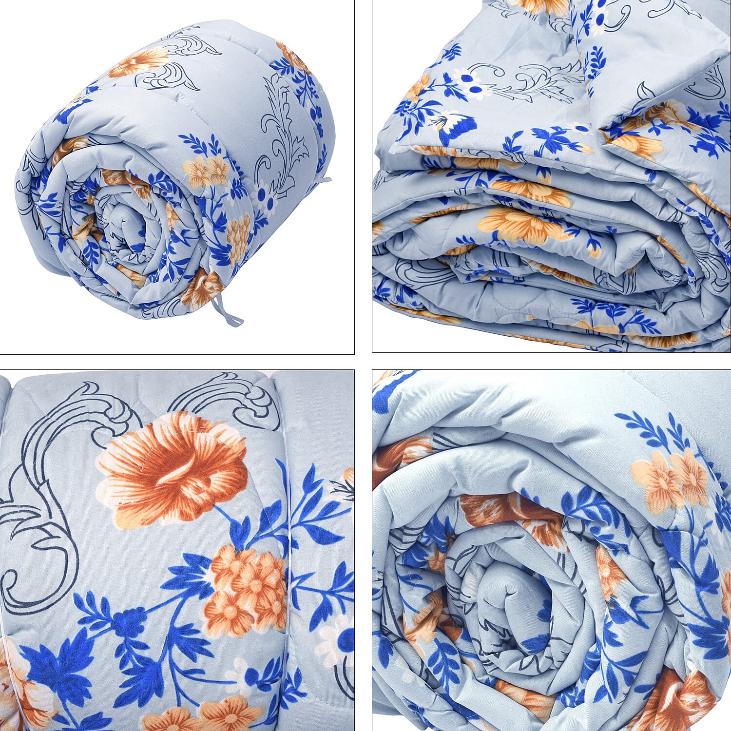 3 Piece Set - Micro Fiber Quilted Printed Reversible Comforter and Pillow Cover (Size 200x200) - Sky Blue