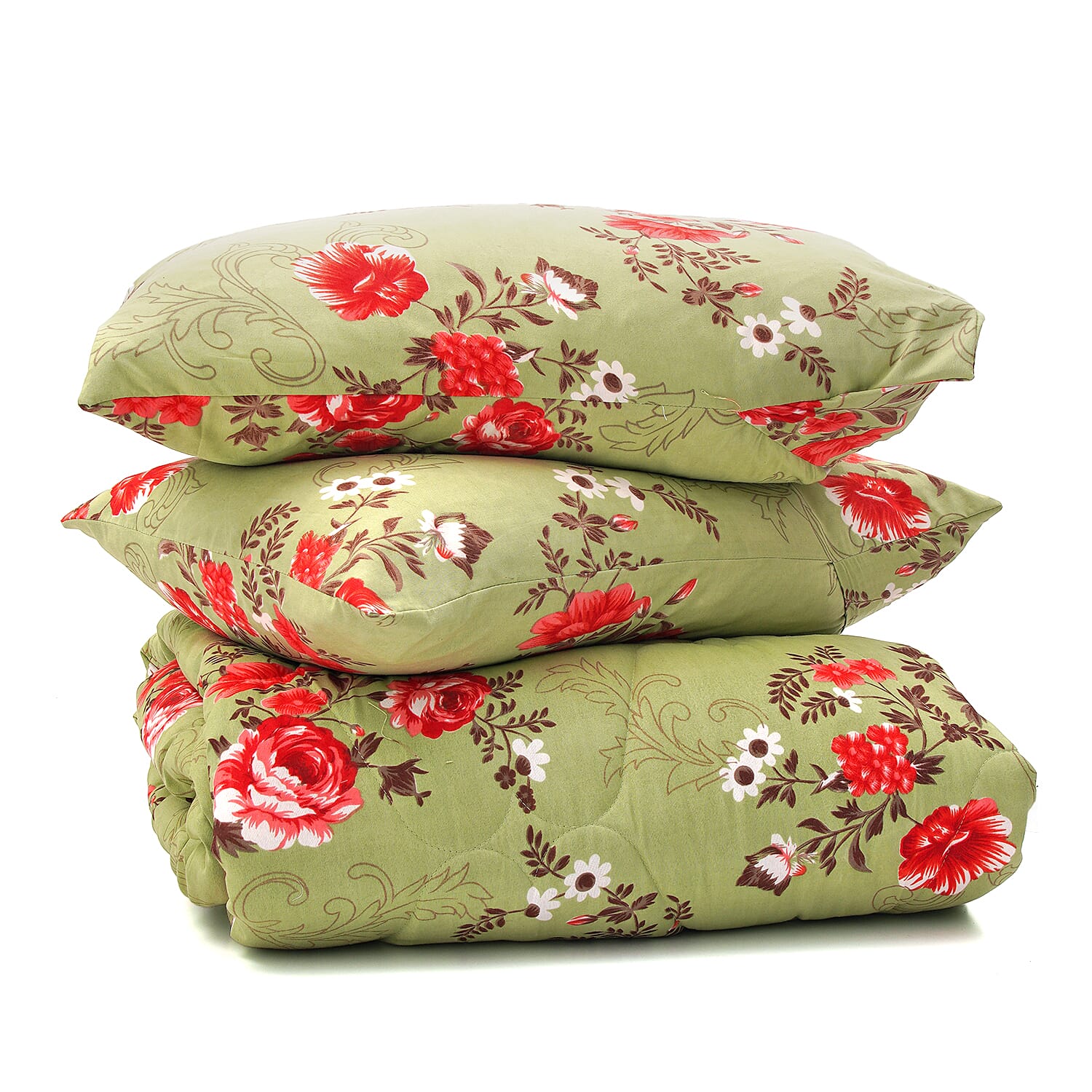 3 Piece Set - Micro Fiber Quilted Printed Reversible Comforter and Pillow Cover (Size 200x200) - Sky Blue