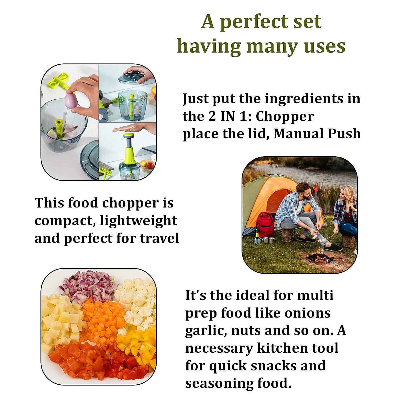 Push Chopper and blender (Size 19x13x13 cm) - Green