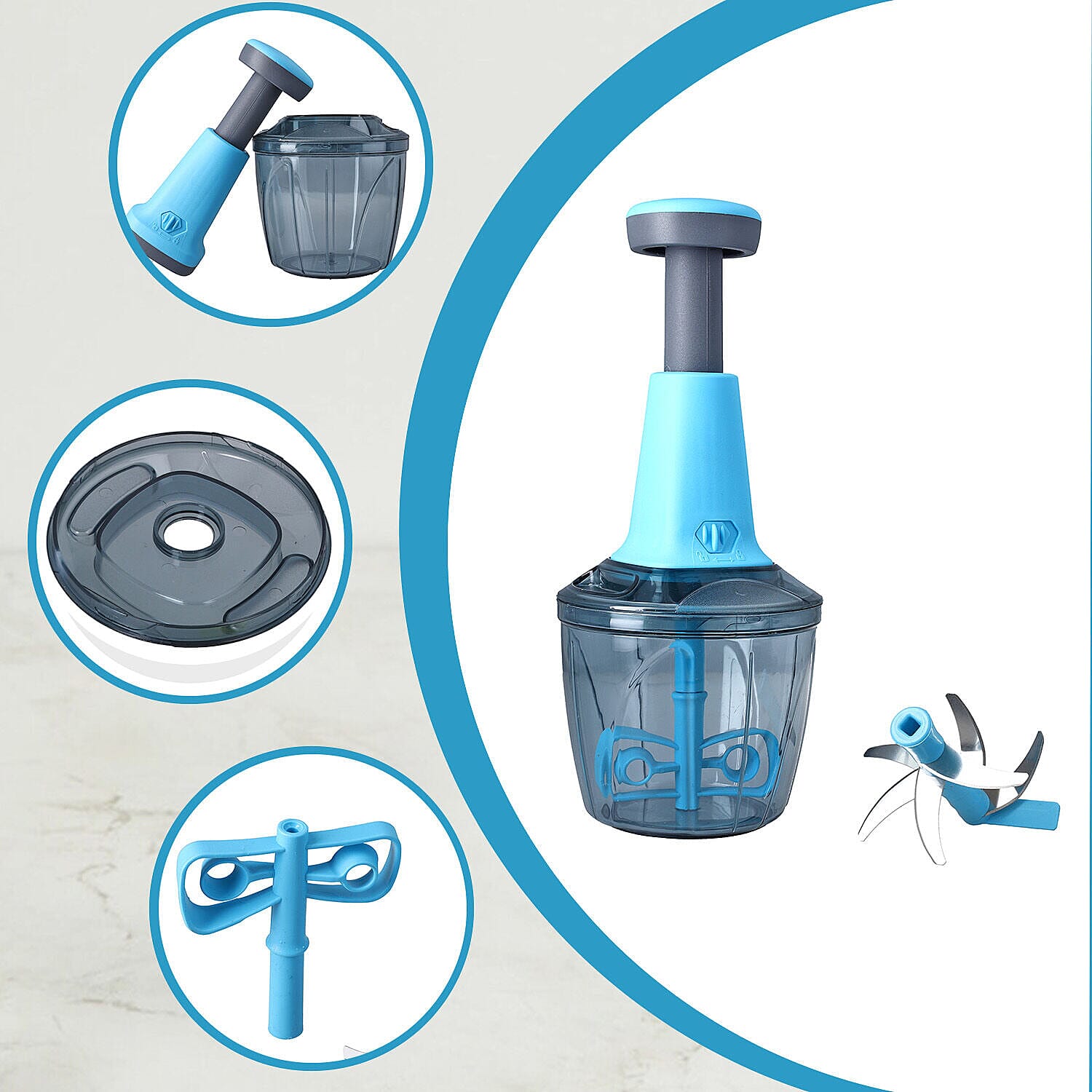 Push Chopper and blender (Size 19x13x13 cm) - Blue