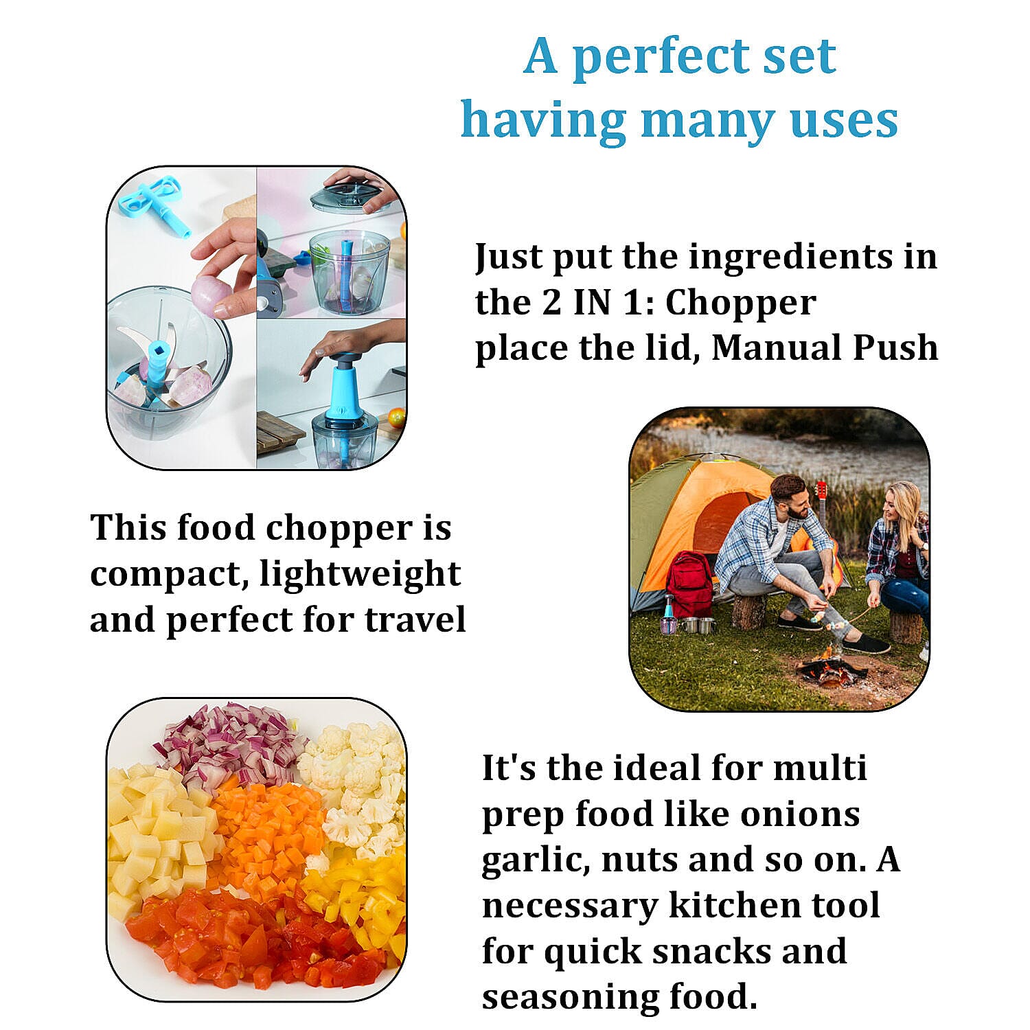 Push Chopper and blender (Size 19x13x13 cm) - Blue