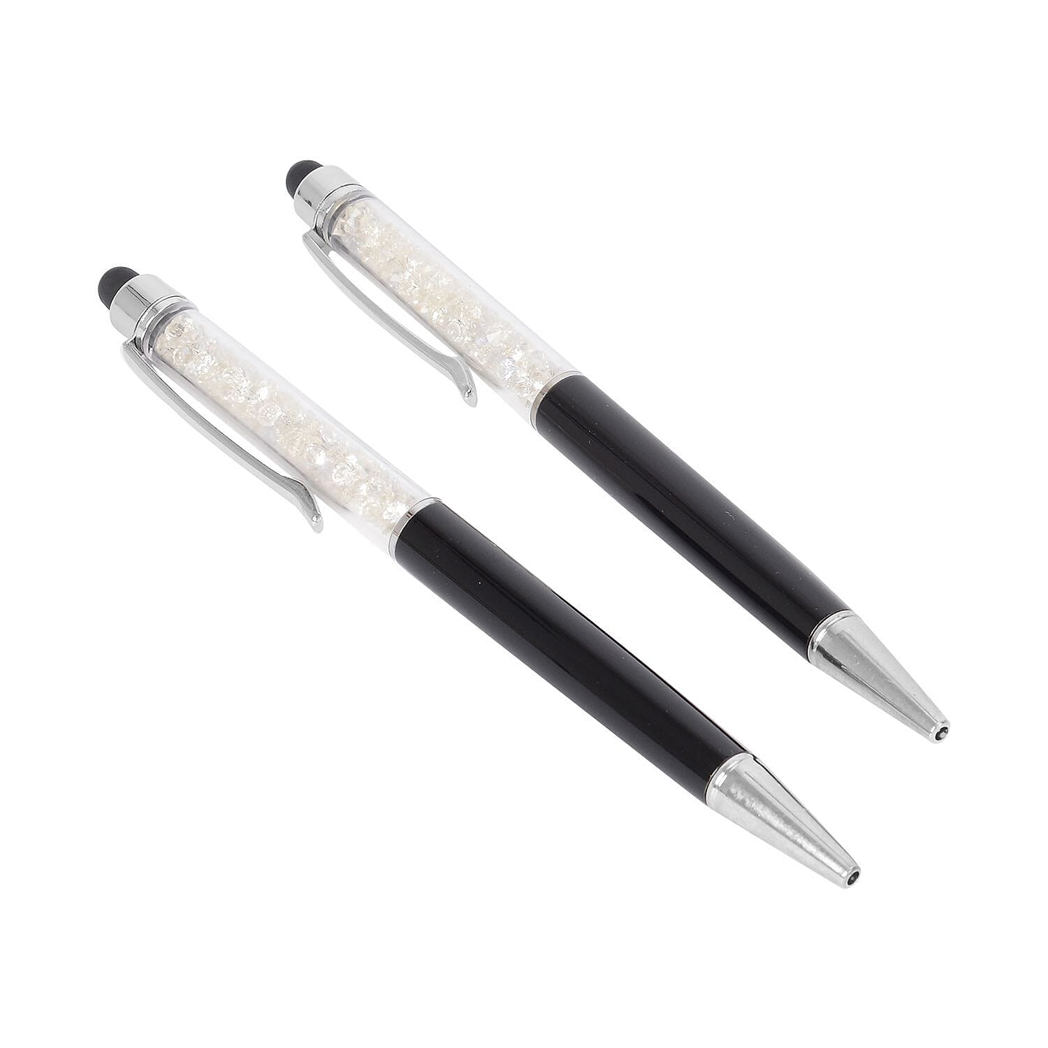 4 Piece Set - A4 and A6 Notebook with 2 Crsytal Filled Pens - Black