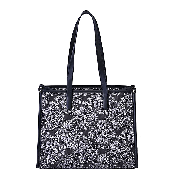 Designer Closeout- Fully Lined Jacquard Canvas Paisley Tote Bag with ...
