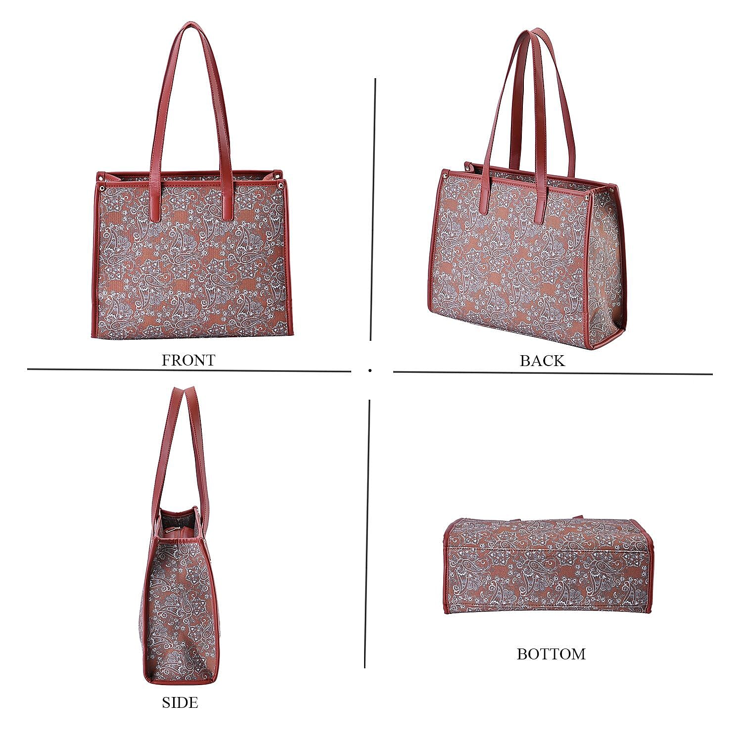 Designer Closeout- Fully Lined Jacquard Canvas PaisleyTote Bag with Zipper Closure and Handles - Tan