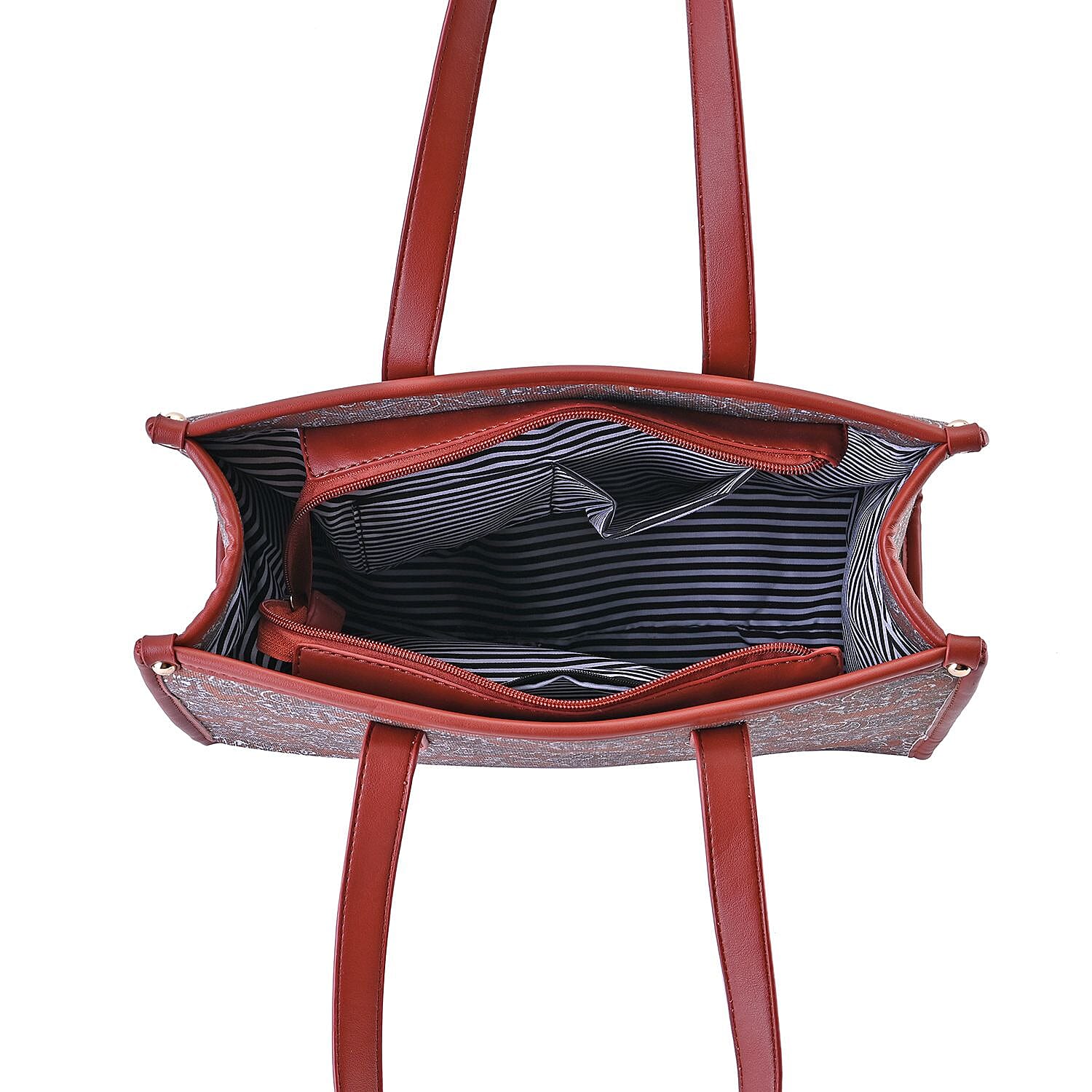 Designer Closeout- Fully Lined Jacquard Canvas PaisleyTote Bag with Zipper Closure and Handles - Tan