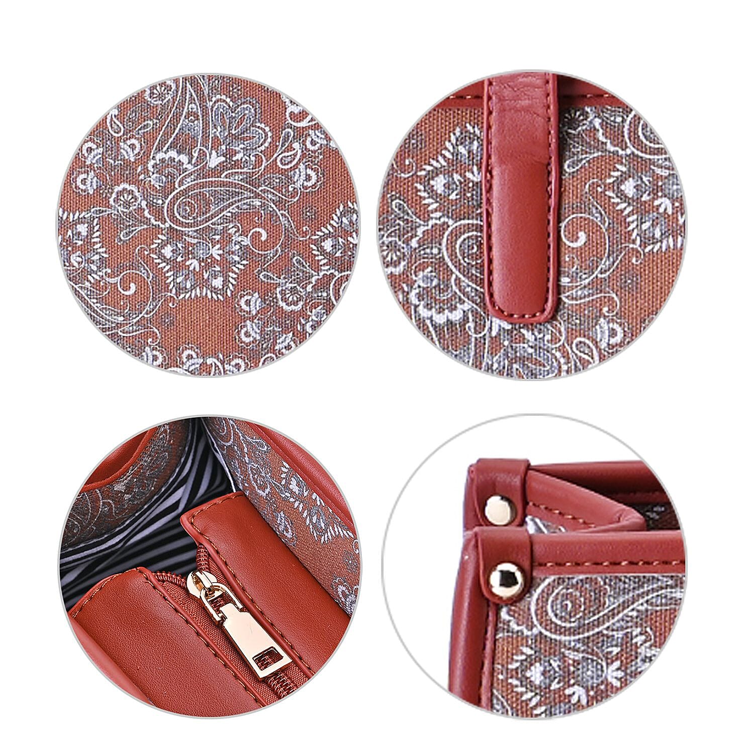 Designer Closeout- Fully Lined Jacquard Canvas PaisleyTote Bag with Zipper Closure and Handles - Tan