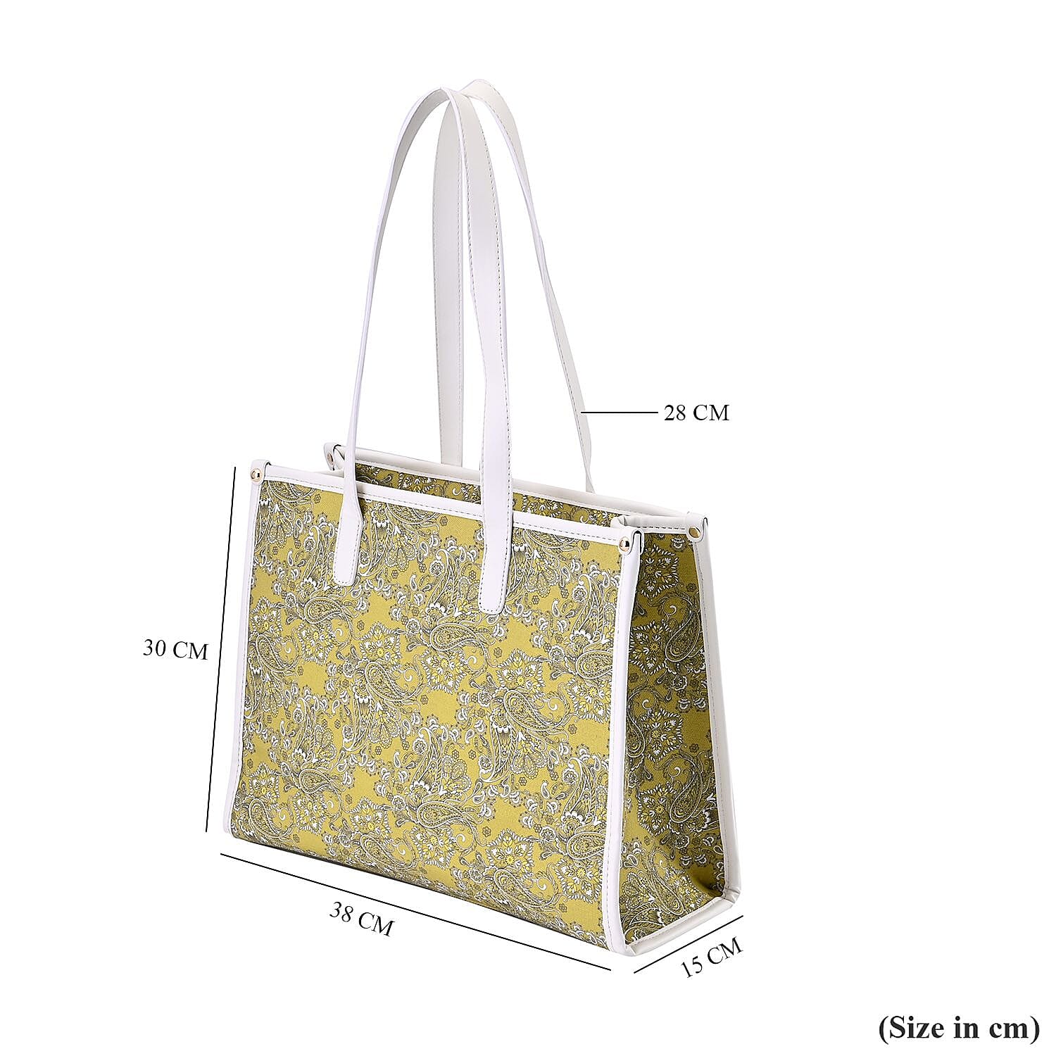 Designer Closeout- Fully Lined Jacquard Canvas Tote Bag with Zipper Closure and Handles - Yellow