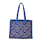 Designer Closeout- Fully Lined Jacquard Canvas Tote Bag with Zipper Closure and Handles - Navy
