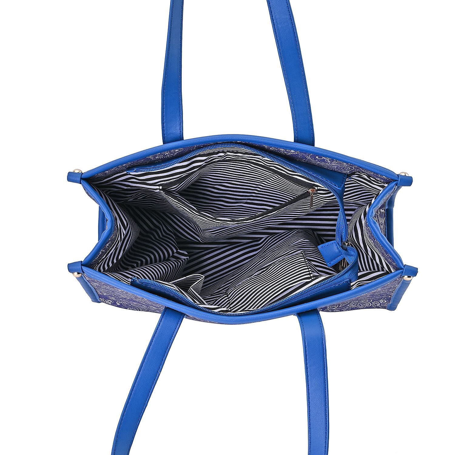 Designer Closeout- Fully Lined Jacquard Canvas Tote Bag with Zipper Closure and Handles - Navy