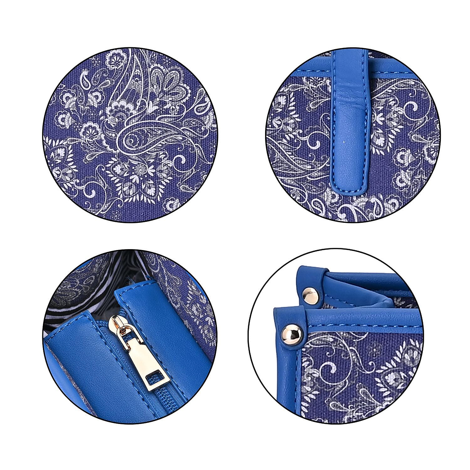 Designer Closeout- Fully Lined Jacquard Canvas Tote Bag with Zipper Closure and Handles - Navy