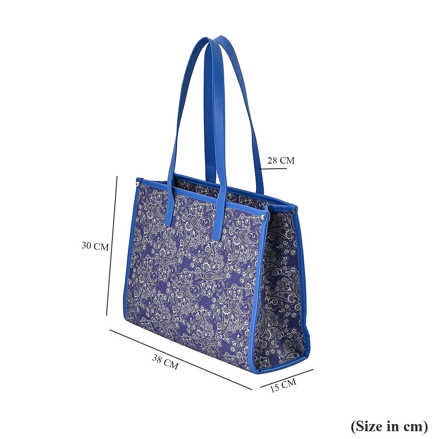 Designer Closeout- Fully Lined Jacquard Canvas Tote Bag with Zipper Closure and Handles - Navy