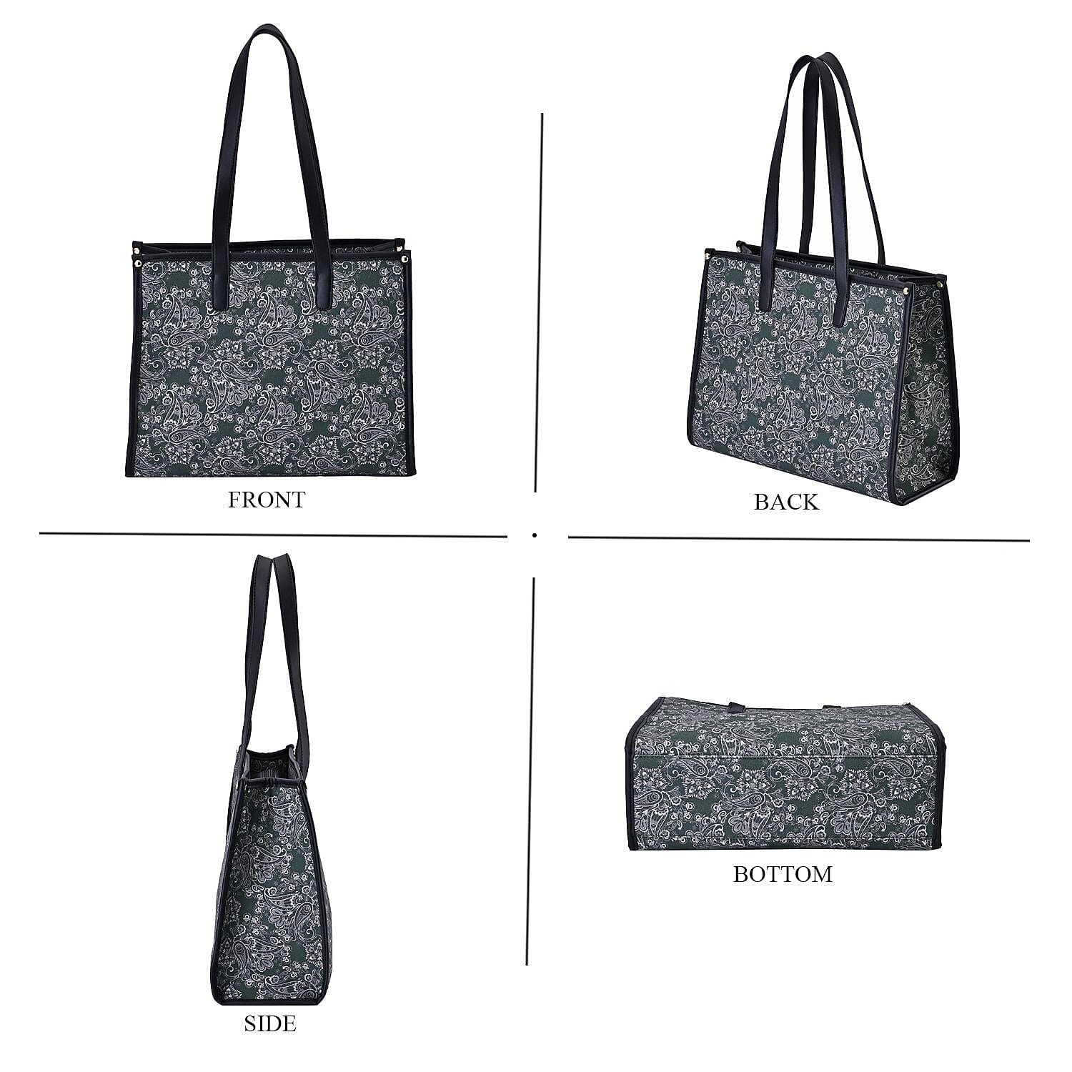 Designer Closeout- Fully Lined Jacquard Canvas Tote Bag with Zipper Closure and Handles - Olive