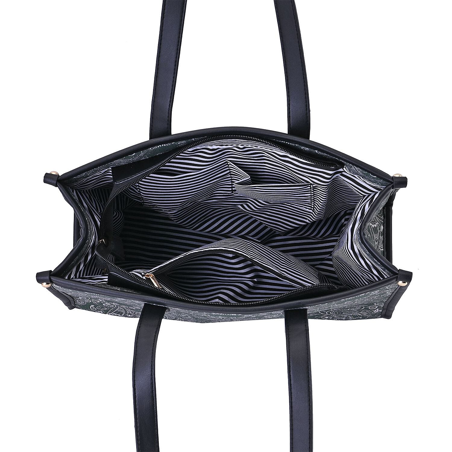 Designer Closeout- Fully Lined Jacquard Canvas Tote Bag with Zipper Closure and Handles - Olive