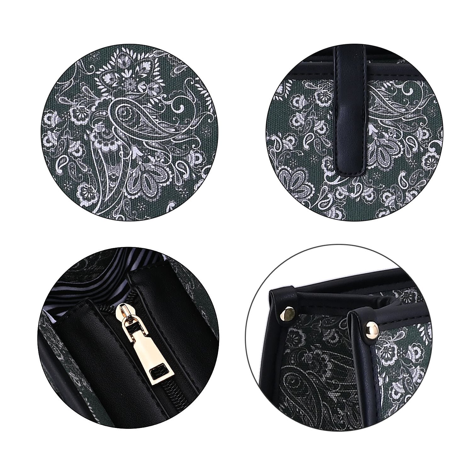 Designer Closeout- Fully Lined Jacquard Canvas Tote Bag with Zipper Closure and Handles - Olive