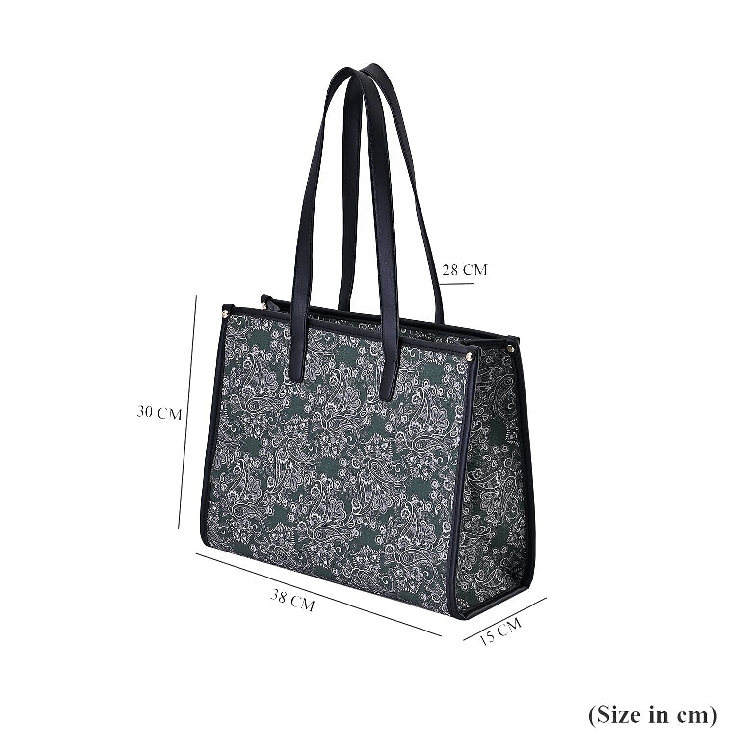 Designer Closeout- Fully Lined Jacquard Canvas Tote Bag with Zipper Closure and Handles - Olive