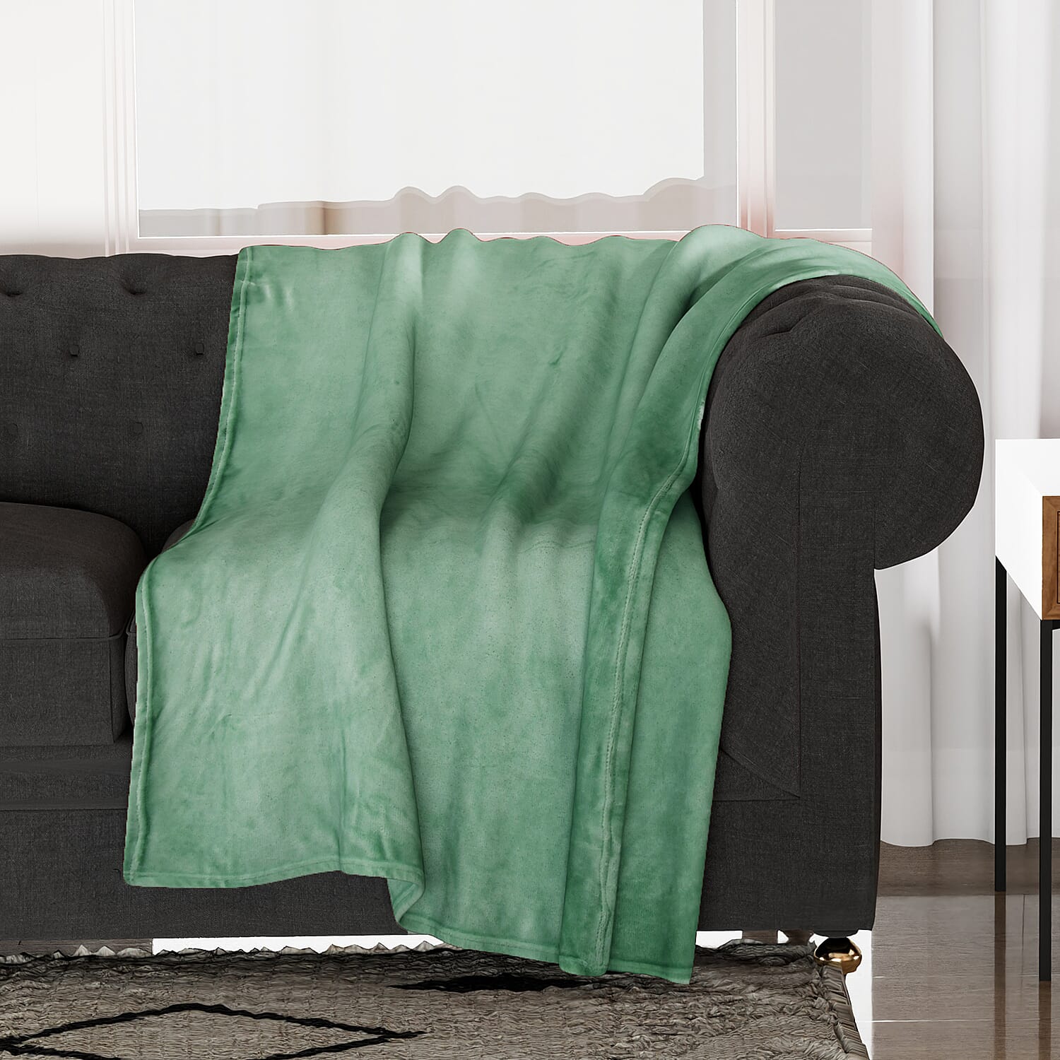 Velour Effect Warm Teddy Blanket (Size 152x127cm) - Green