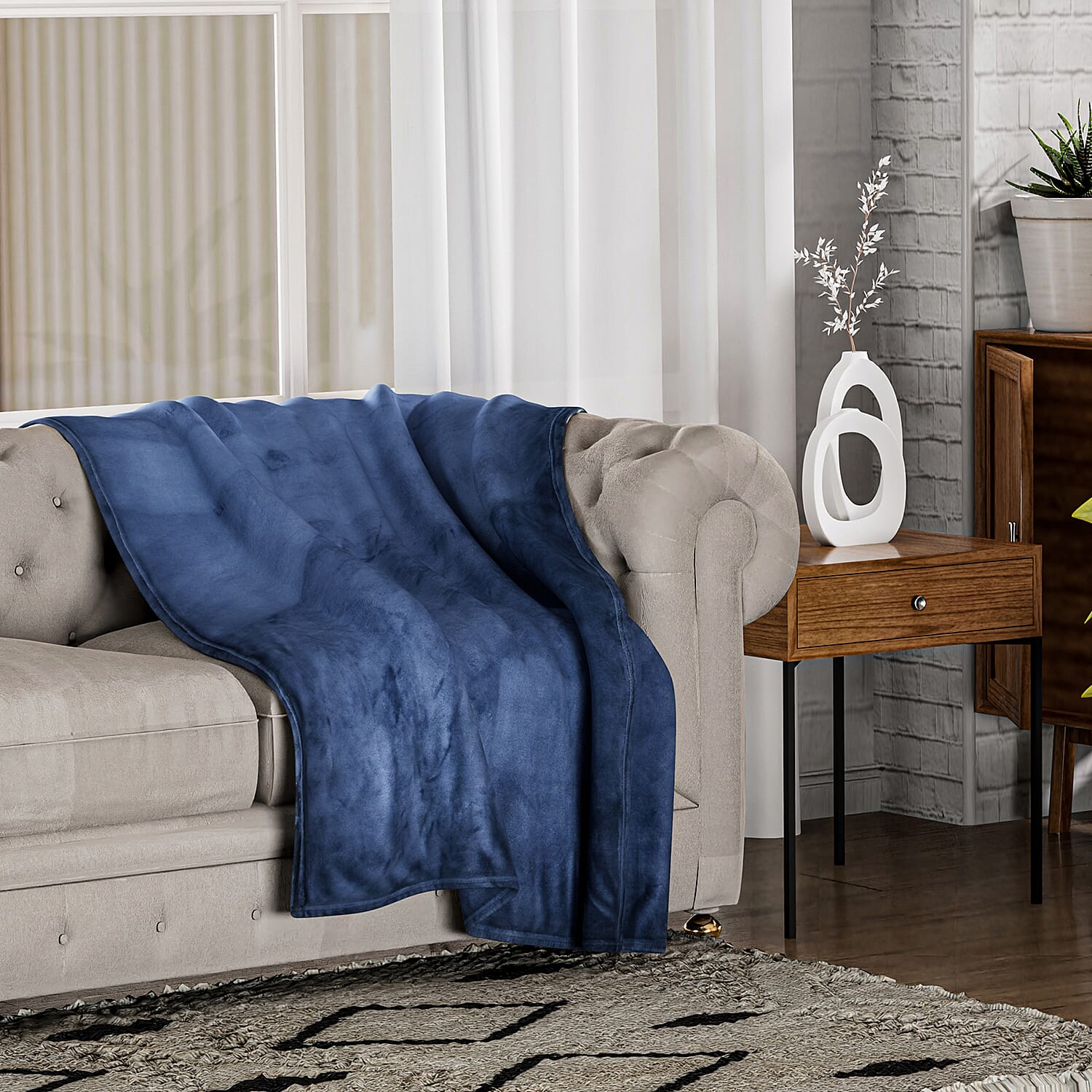 Duluxe Collection - Velour Effect Warm Teddy Blanket (Size 152x127cm) - Blue