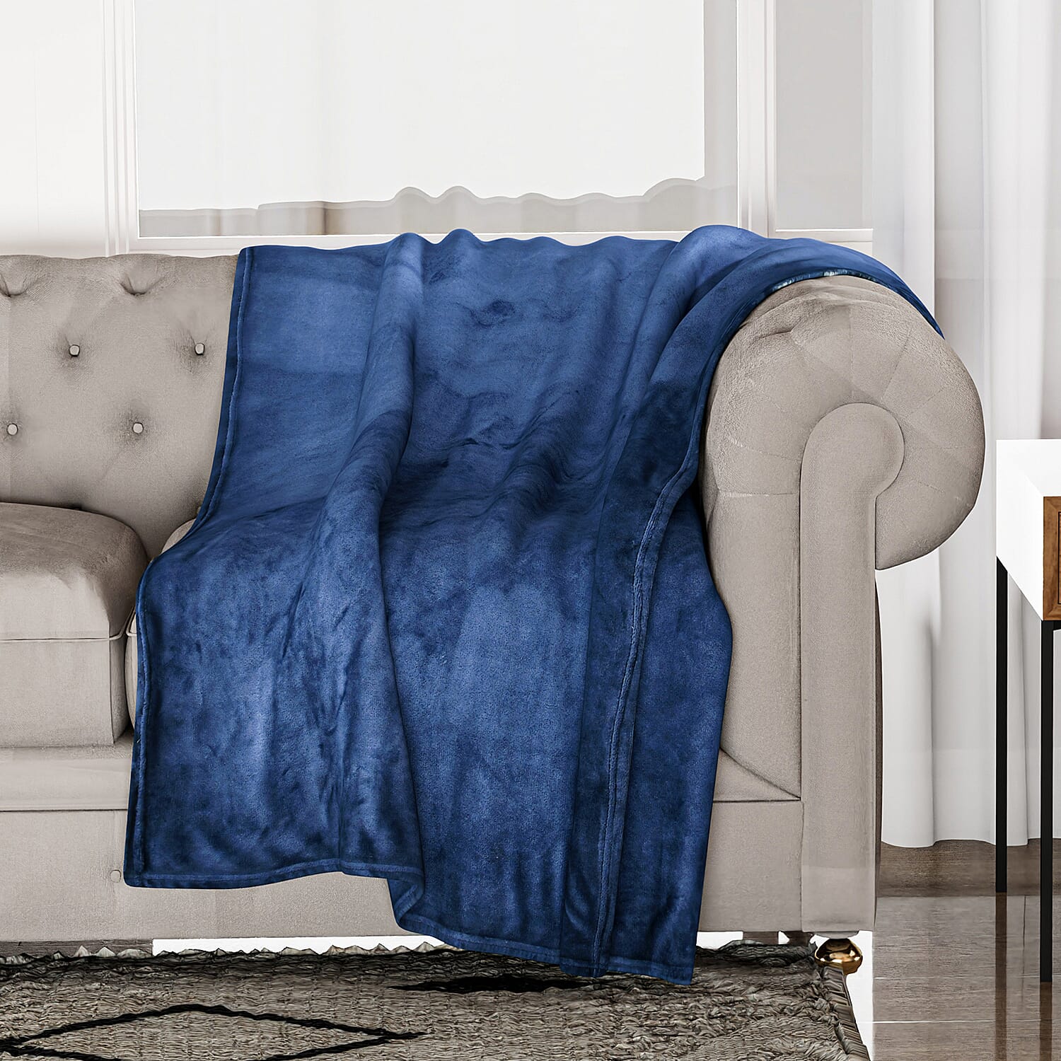 Duluxe Collection - Velour Effect Warm Teddy Blanket (Size 152x127cm) - Blue