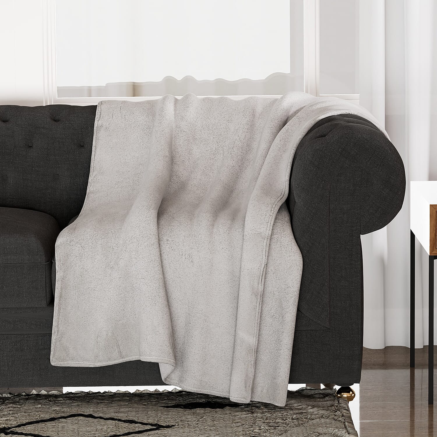 Velour Effect Warm Teddy Blanket (Size 152x127cm) - Grey