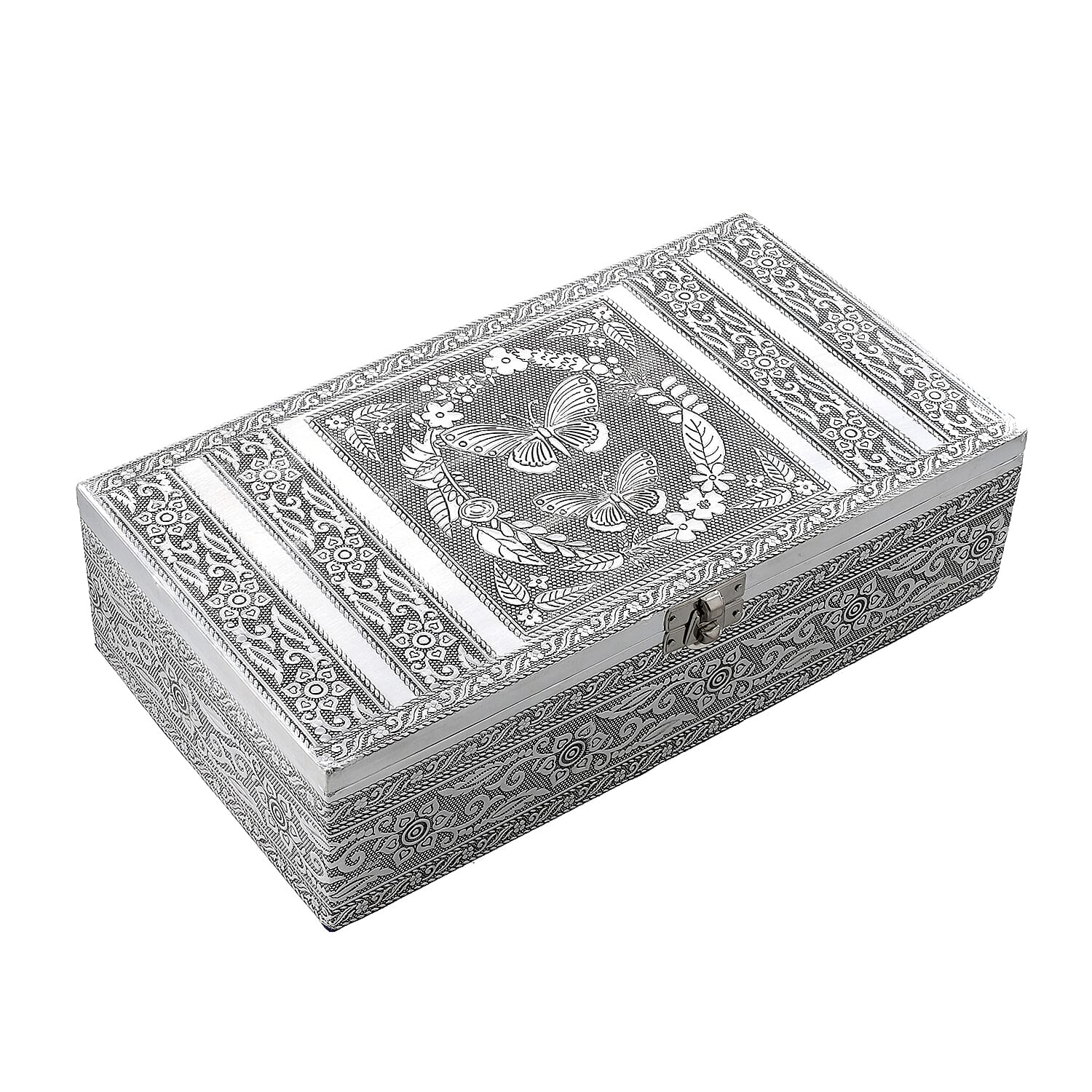 Butterfly Embossed Storage Box (Size 27x15x7 cm) - Silver