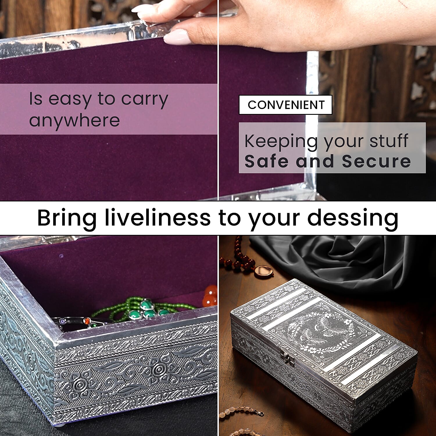 Butterfly Embossed Storage Box (Size 27x15x7 cm) - Silver