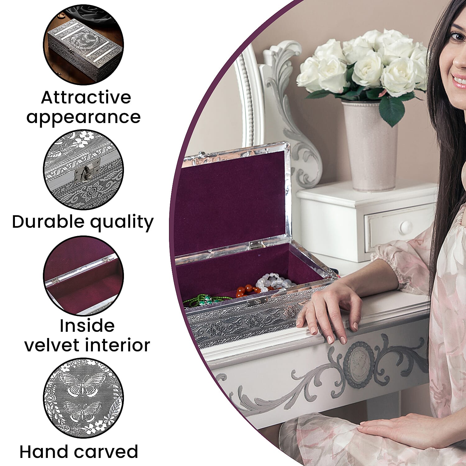 Butterfly Embossed Storage Box (Size 27x15x7 cm) - Silver