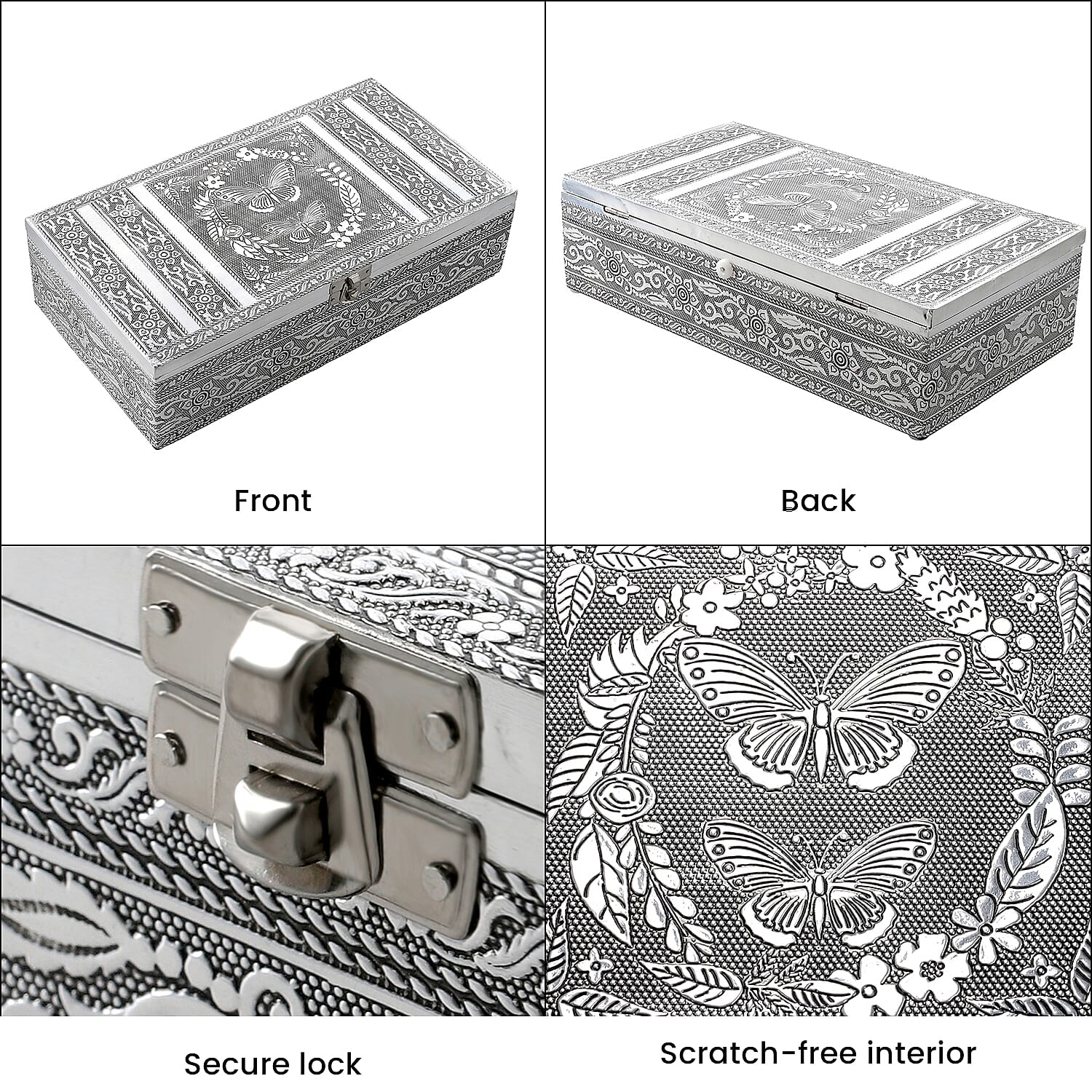 Butterfly Embossed Storage Box (Size 27x15x7 cm) - Silver