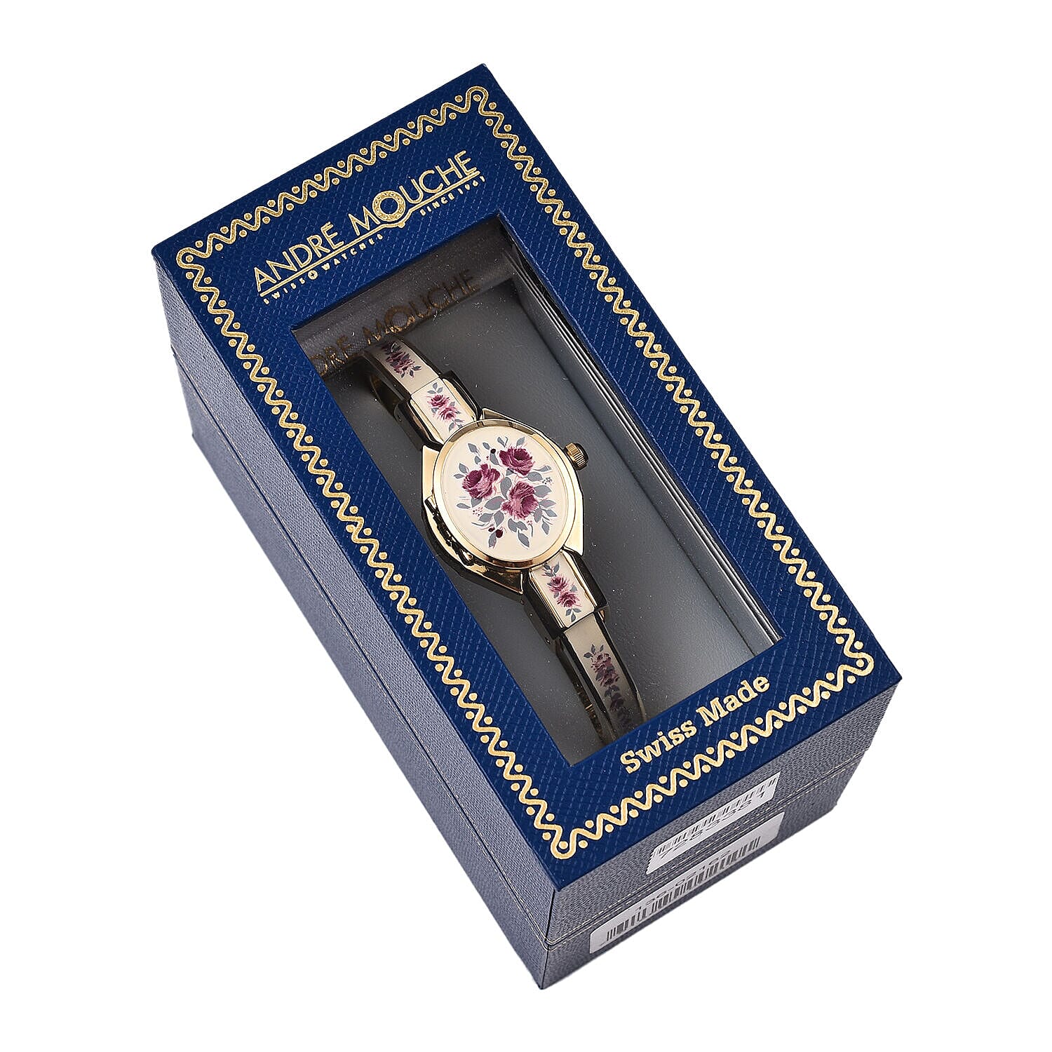 DOD- Andre Mouche -Swiss Ronda Movement Red Floral Pattern Ladies Bangle Watch (Size 6 - 6.5)