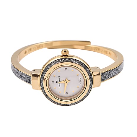 Andre Mouche Swiss Movt. Aura Gold Silverpearl 18K Gold Plated Ladies Bangle Watch