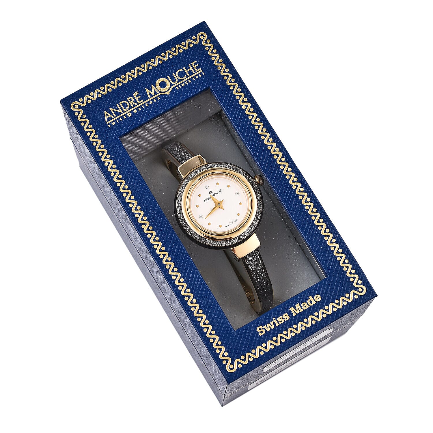 Andre Mouche Swiss Ronda Movement Aura Gold Silverpearl 18ct Gold Plated Ladies Bangle Watch in Two Tone