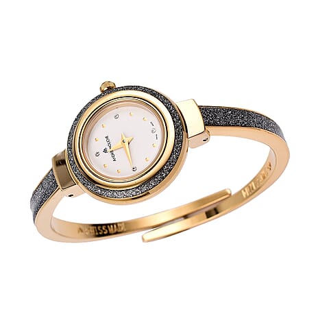 Andre Mouche Swiss Ronda Movt. Aura Gold Silverpearl 18K Gold Plated Ladies Bangle Watch (Size 7 - 7.5) in Two Tone