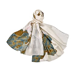 Embroidery Scarf with Flower Patten (Size 180x85 cm) - Green & White