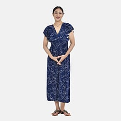 Tamsy Waist Maxi Dress with Flutter Sleeve (Size 125x30 cm) - Navy & Red