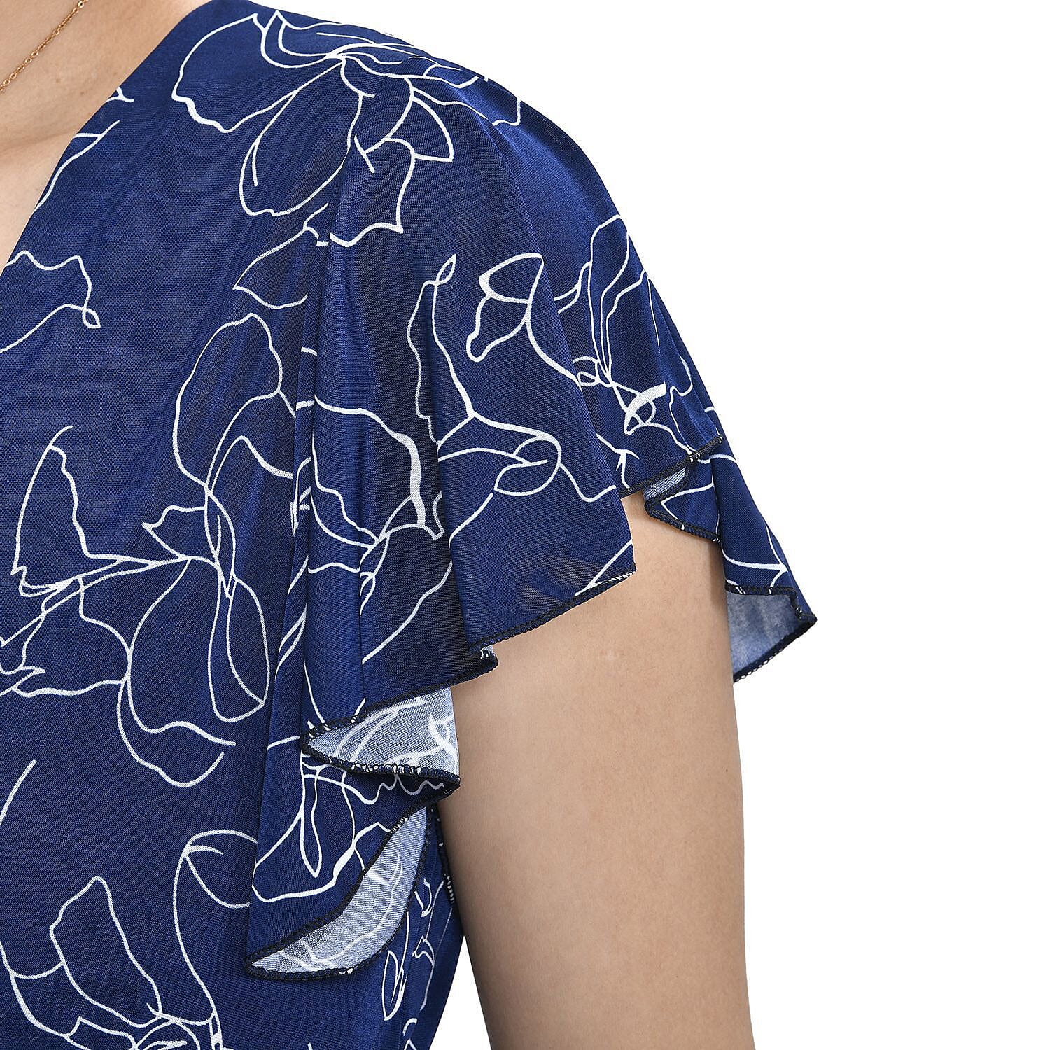 Tamsy Waist Maxi Dress with Flutter Sleeve (Size 125x30 cm) - Navy & Red